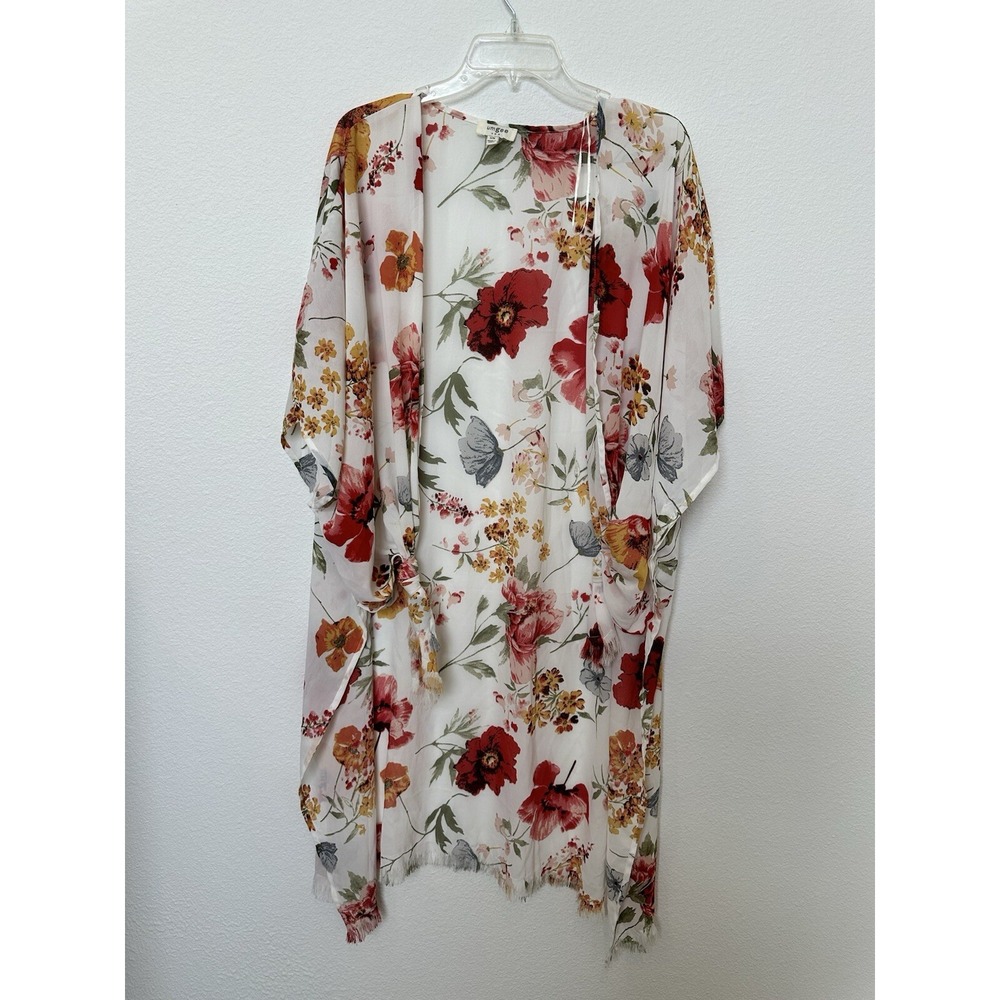 Umgee Floral Long‎ Kimono, raw hem, s/m